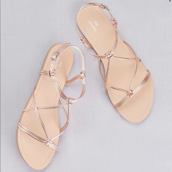 rose gold strappy flat sandals